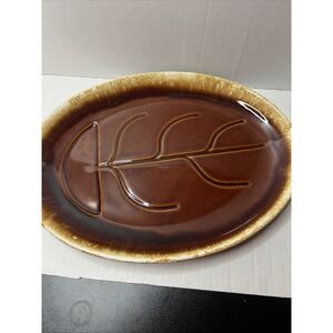 Vtg Hull‎ Pottery Brown Drip Oval Meat Serving Platter Oven Safe USA Made 14"